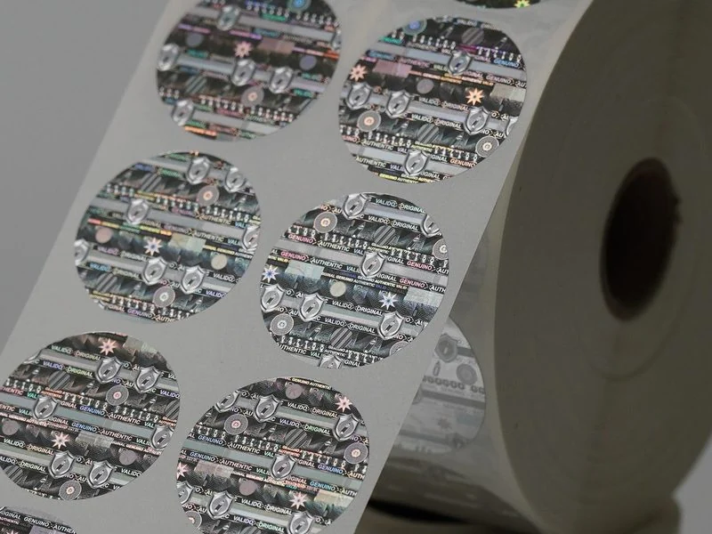 Rollo de hologramas personalizados circulares con microtexto de validez y original